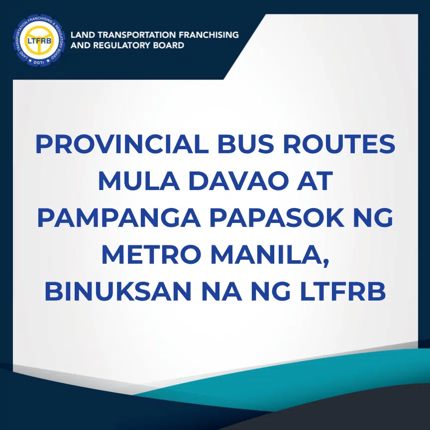 LTFRB opens bus routes from Davao & Pampanga to Metro Manila PHBus