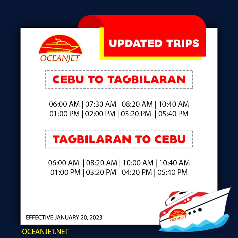 Oceanjet Ferry Schedule 2023 Cebu to Bohol & Cebu to Ormoc PHBus