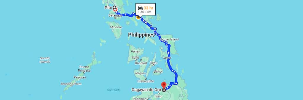 pitx to Cagayan De Oro route map