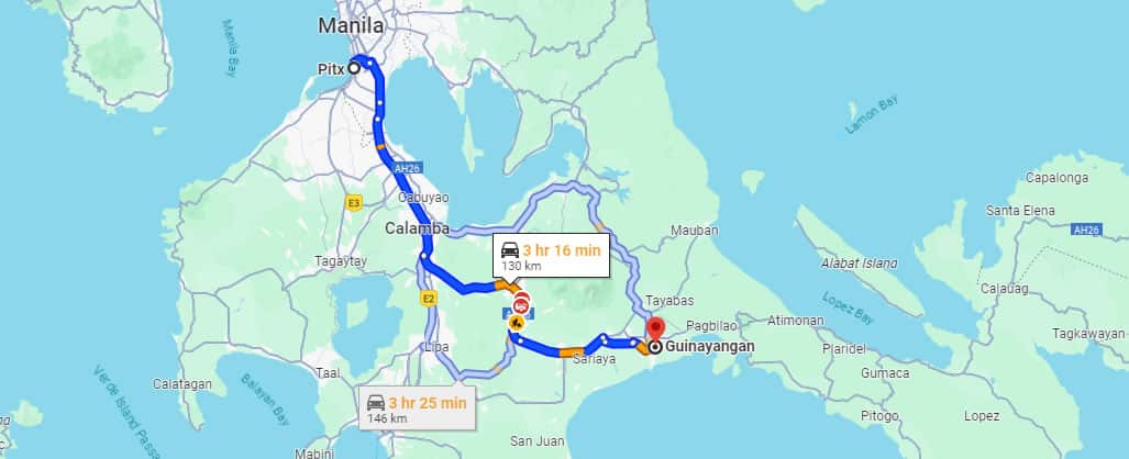 pitx to Guinayangan route map