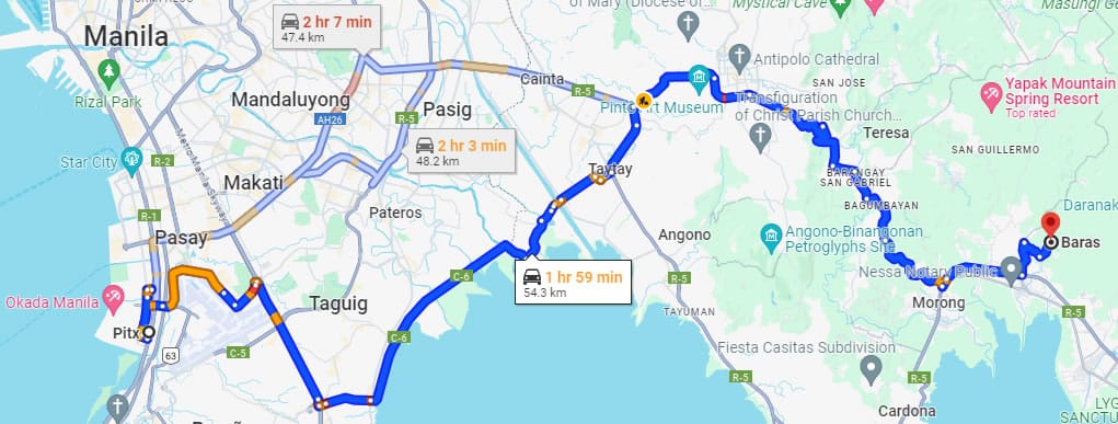 pitx to baras route map
