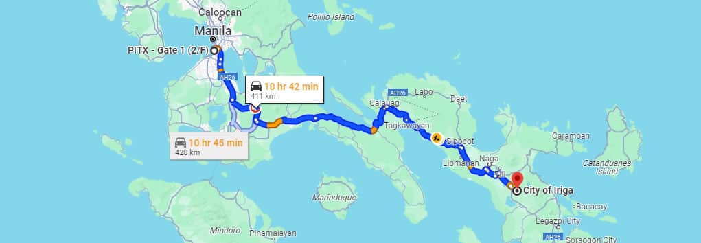 pitx to iriga route map