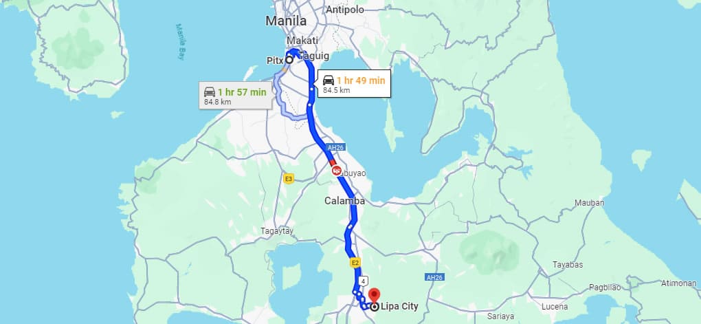 pitx to lipa city route map