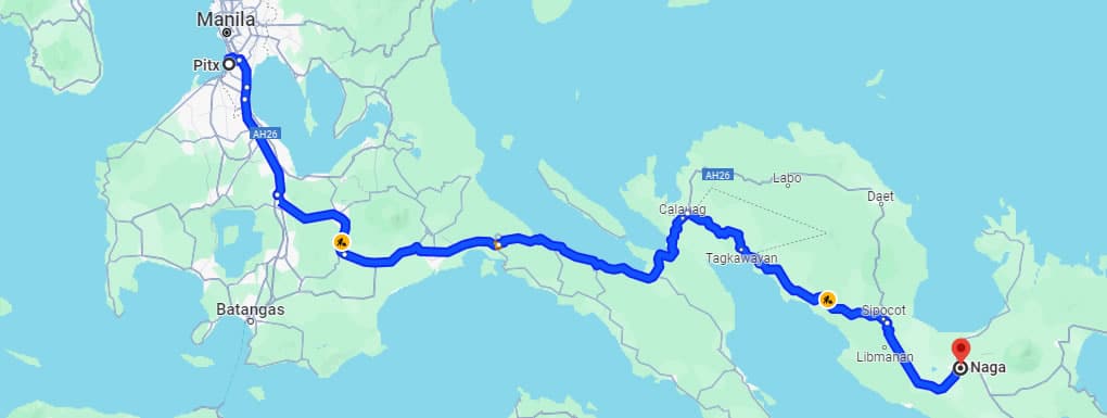 pitx to naga city route map
