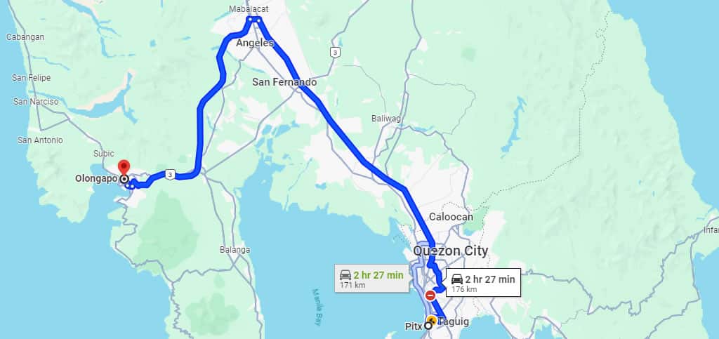 pitx to olongapo route map