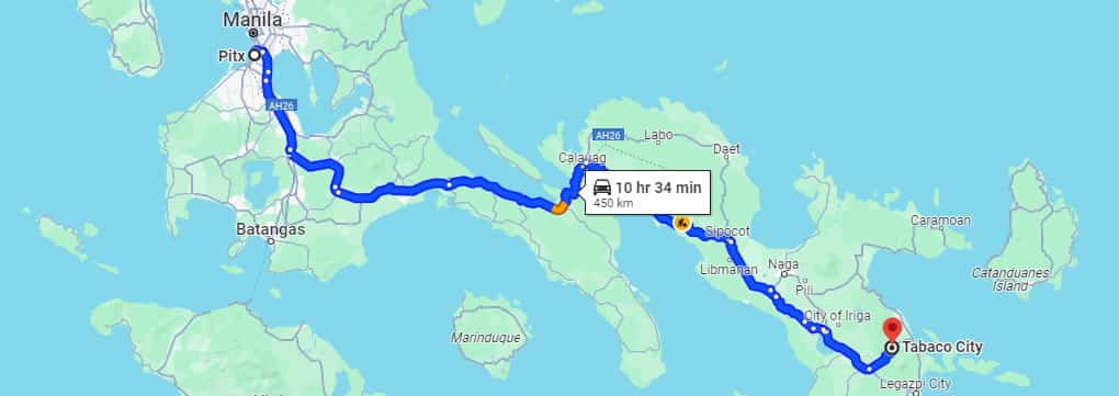 pitx to tabaco city route map