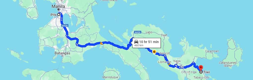 pitx to tiwi route map